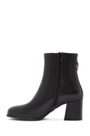 Women's Black Zippered Thick Heeled Leather Boots | Derimod