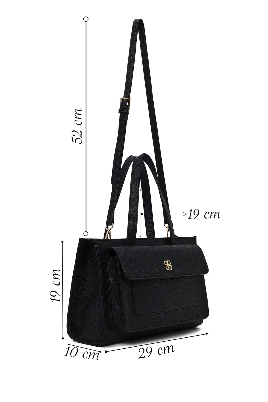 Woman Black Classic Shoulder Bag with Long Strap