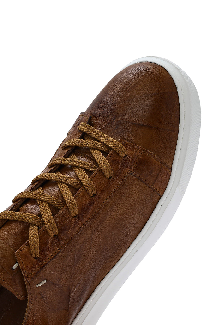 Men's Tan Lace-up Thick-Sole Leather Sneaker