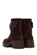 Woman Brown Zip Closure Chunky-Heeled Suede Leather Boots | Derimod