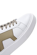 Men's White Green Patterned Leather Thick Soled Sneaker | Derimod