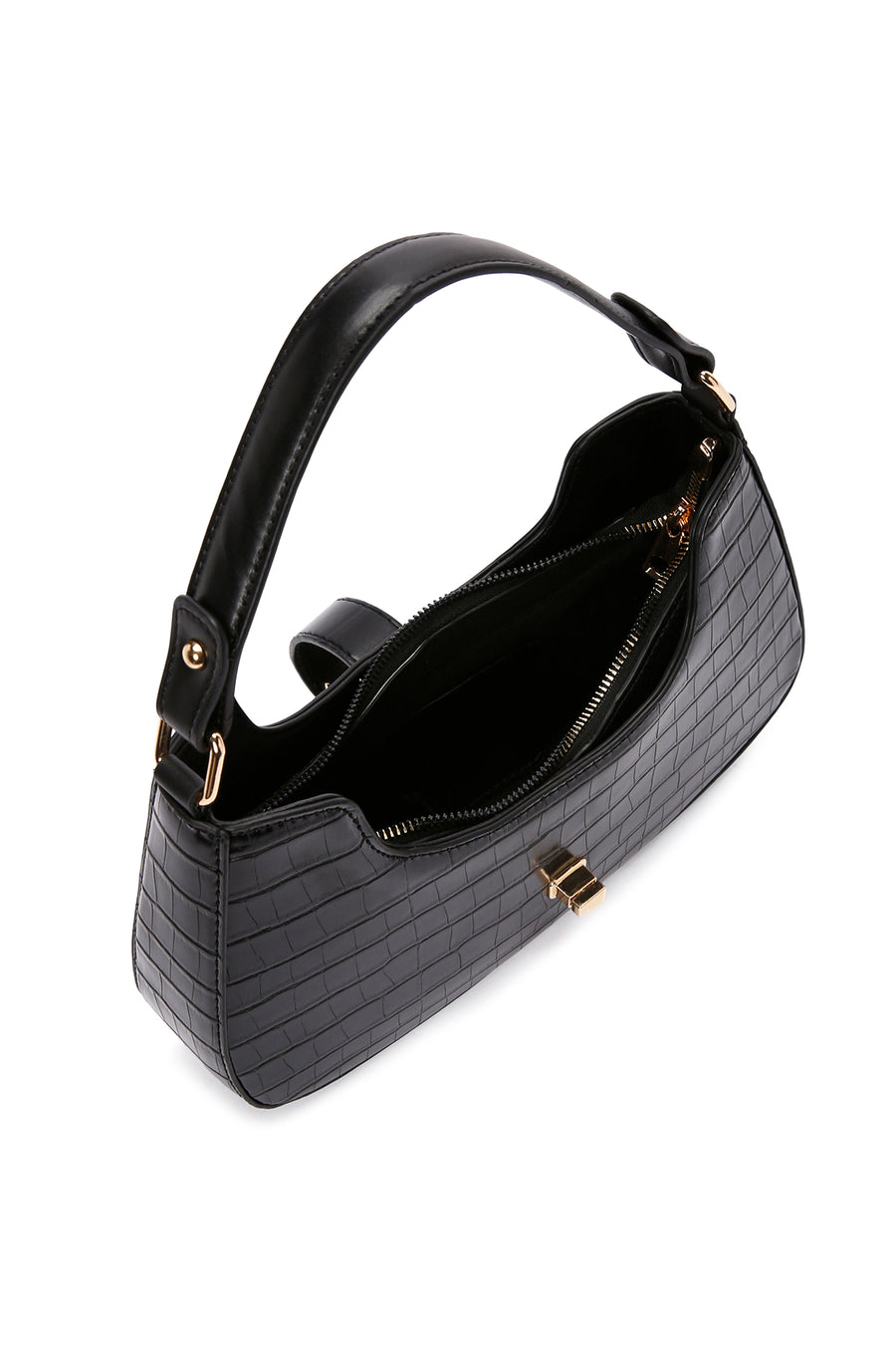 Women's Black Long Strap Crocodile Handbag
