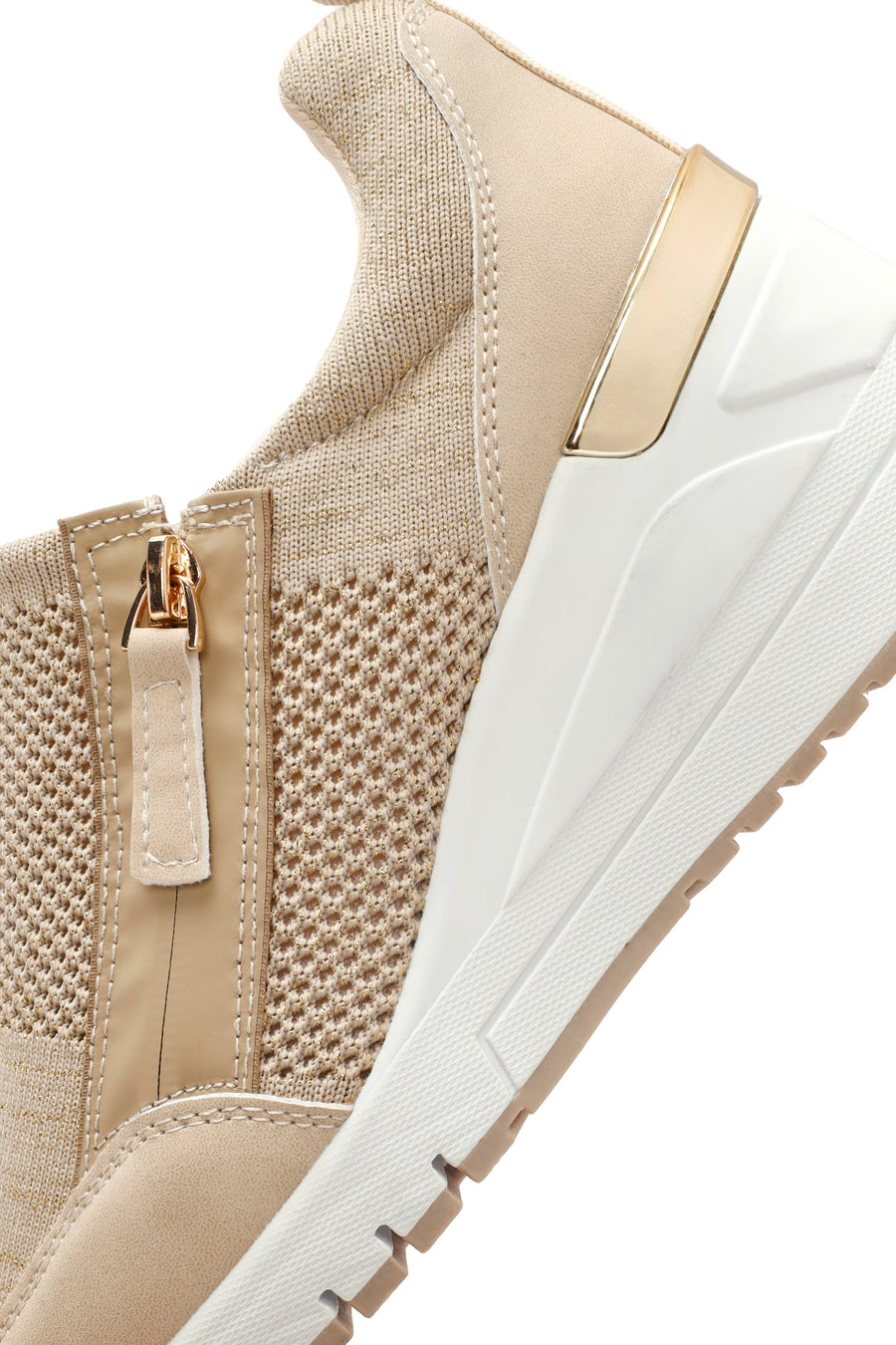 Derimod Zero Kadın Bej Fermuarlı Dolgu Topuklu Kumaş Sneaker