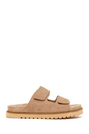 Women's Mink Double Buckle Suede Leather Slippers | Derimod