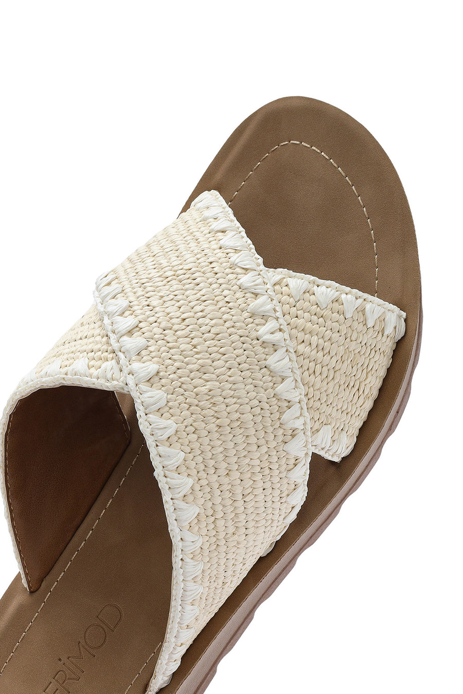 Women's Beige Thick Soled Straw Slippers