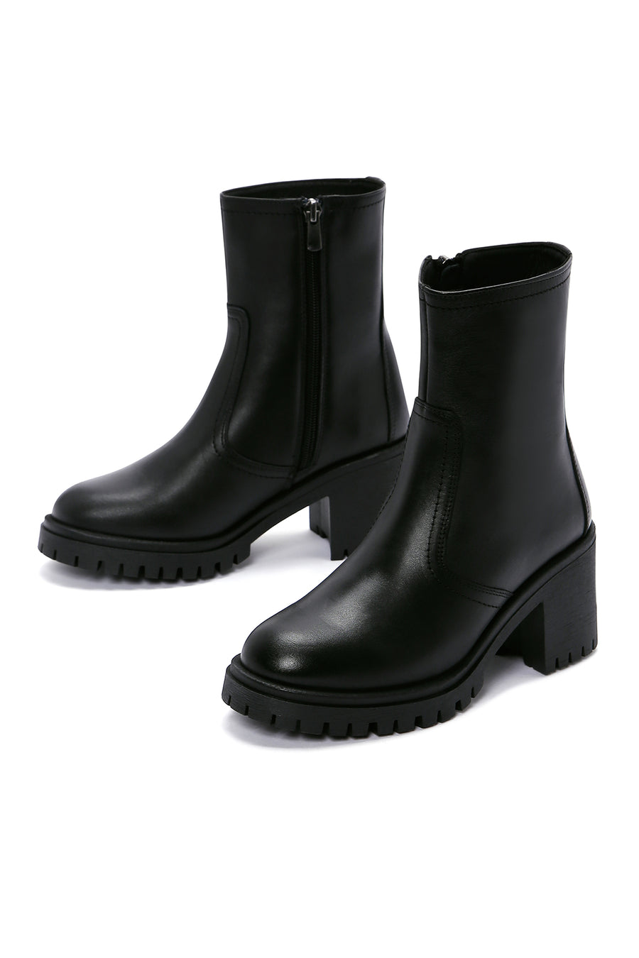 Women's Black Leather Heeled Boots