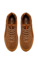 Woman Tan Lace-Up Thick-Soled Suede Leather Sneakers | Derimod