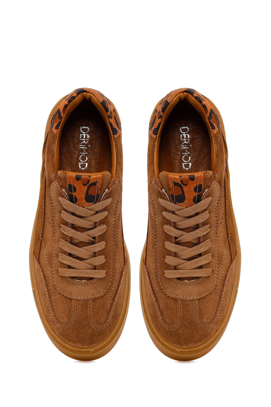 Woman Tan Lace-Up Suede Leather Sneaker