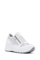 Women's White Wedge Heeled Lace-up Leather Sneaker | Derimod