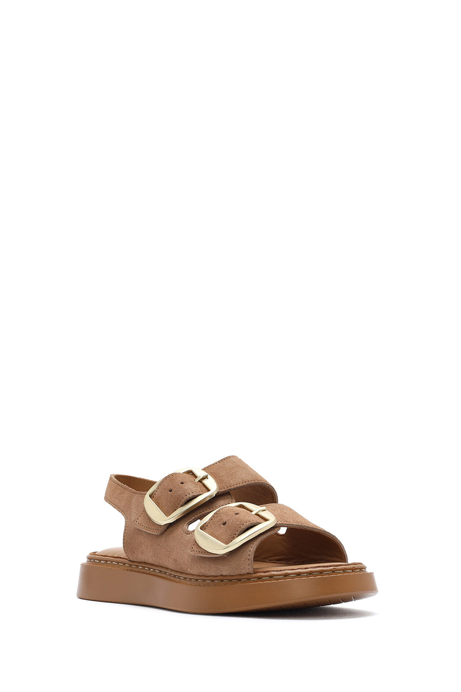Women's Powder Pink Thick-Soled Buckled Suede Leather Comfort Sandals