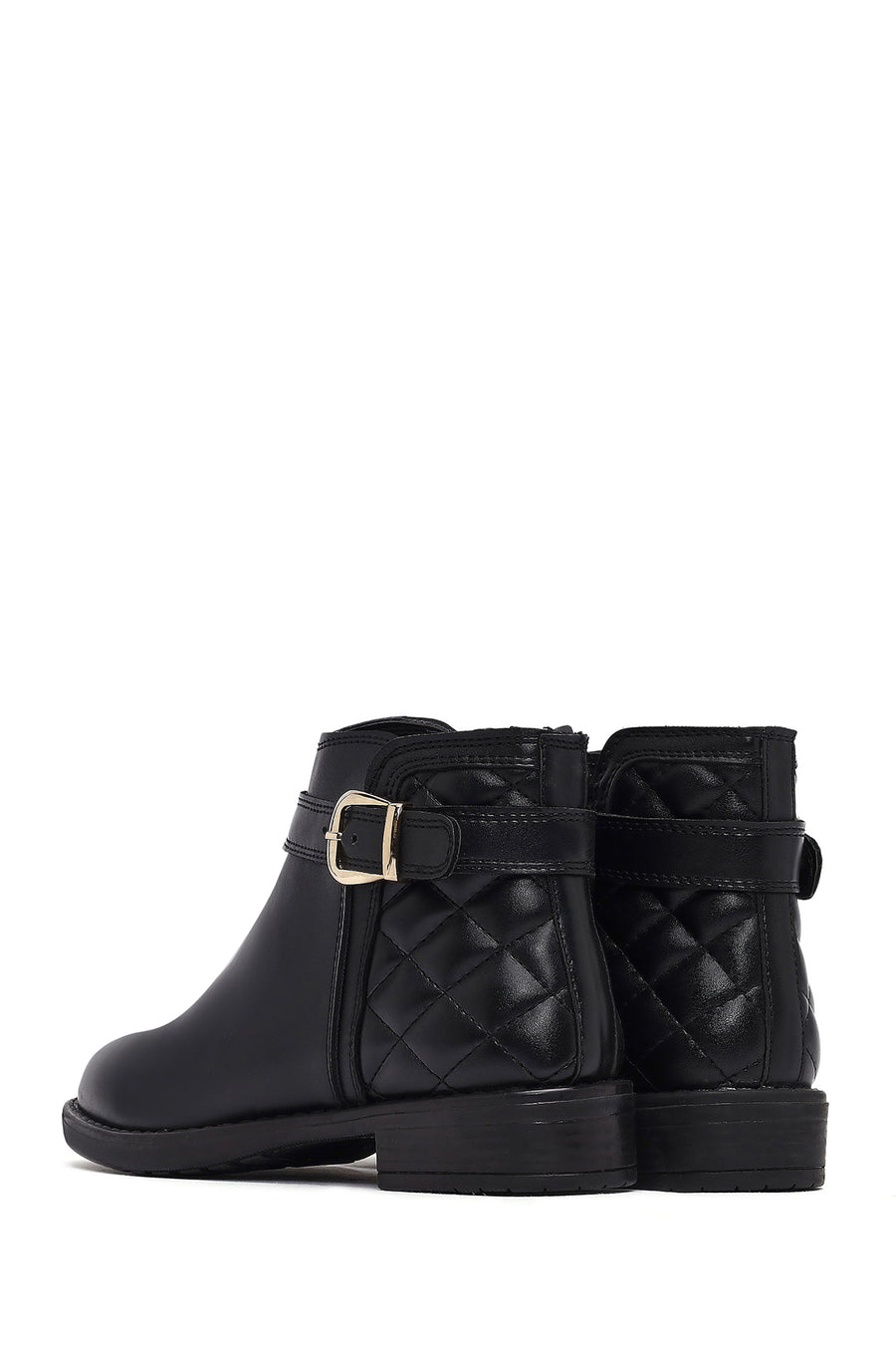 Woman Black Zip Closure Buckled Boots