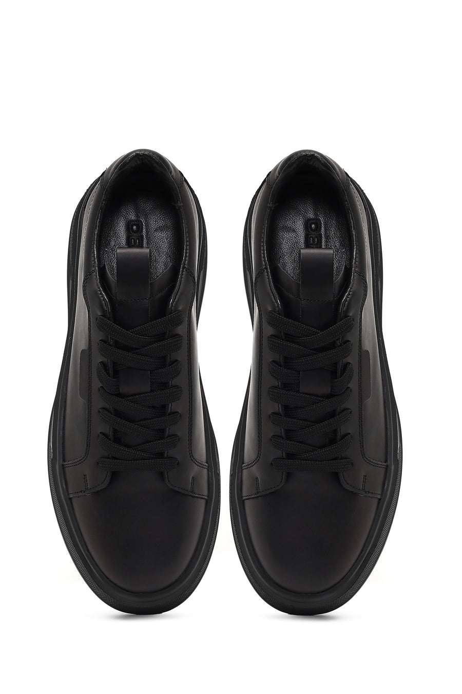 Erkek Siyah Bağcıklı Kalın Tabanlı Deri Sneaker