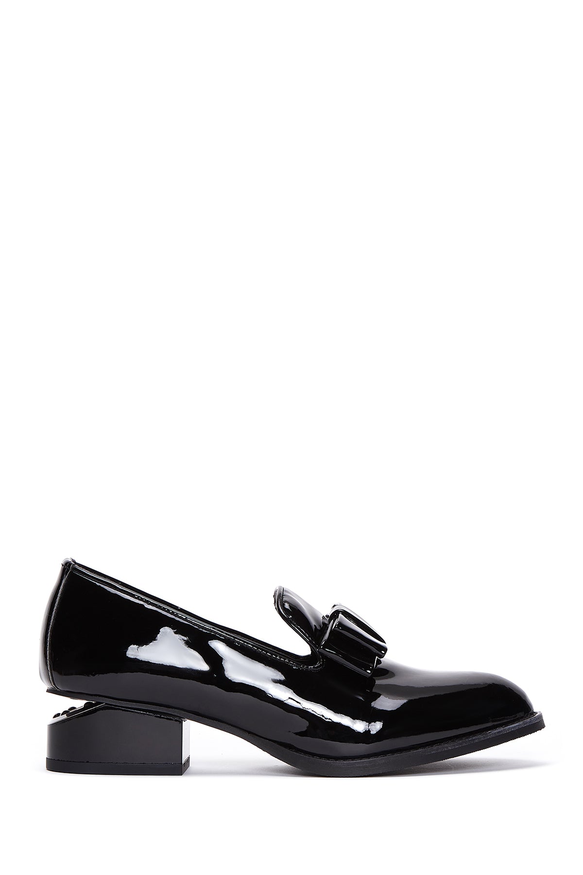 Women's Black Heeled Patent Leather Masculine Loafer 24WFE400016 | Derimod