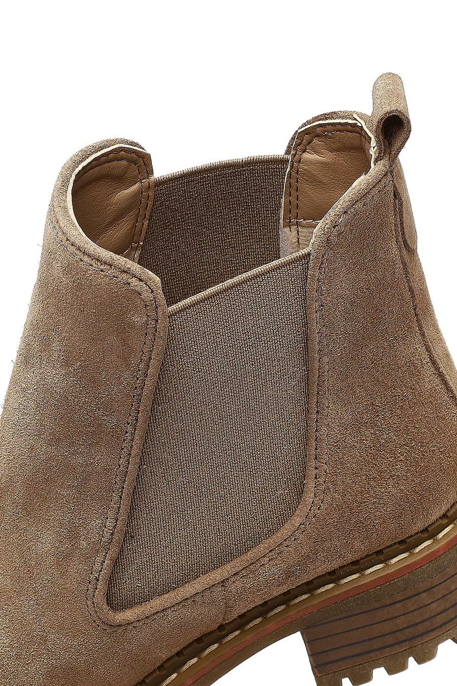 Woman Beige Thick-Heeled Suede Casual Chelsea Boots