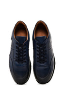 Men's Navy Blue Leather Thick Soled Sneaker | Derimod