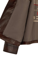 Carter Male Brown Double-breasted Collar Leather Jacket | Derimod