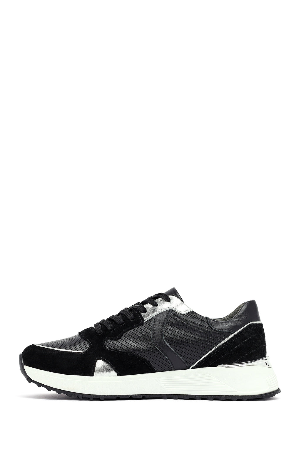 Kadın Siyah Bağcıklı Kalın Tabanlı Deri Sneaker