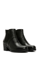 Women's Black Thick Heeled Zippered Leather Boots | Derimod