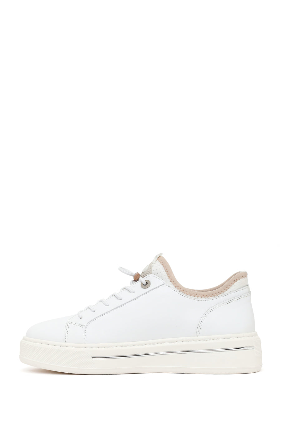 Men's White Lace-up Thick-Sole Leather Sneaker
