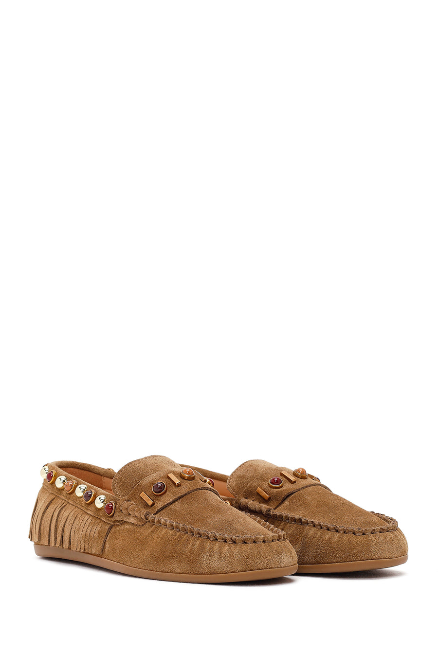 Women's Camel Tassel Suede Leather Loafer