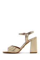 Women's Gold Ankle Buckle Chunky Heel Metallic Leather Sandals | Derimod