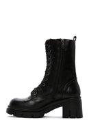 Women's Black Leather Zippered Heeled Boots | Derimod