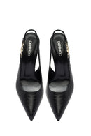 Woman Black Buckled Open Back Patterned Thin Heel Leather Shoe | Derimod