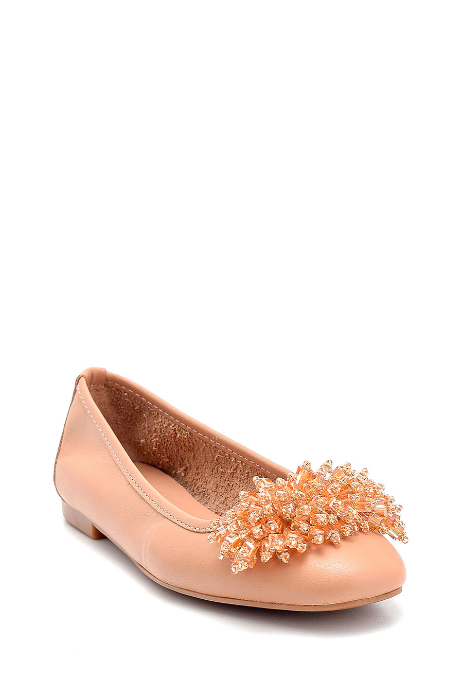 Women's Leather Bead Detailed Ballerinas