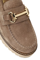 Woman Beige Thick-Soled Suede Leather Loafer | Derimod