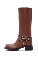 Women's Brown Leather Buckle Boots | Derimod