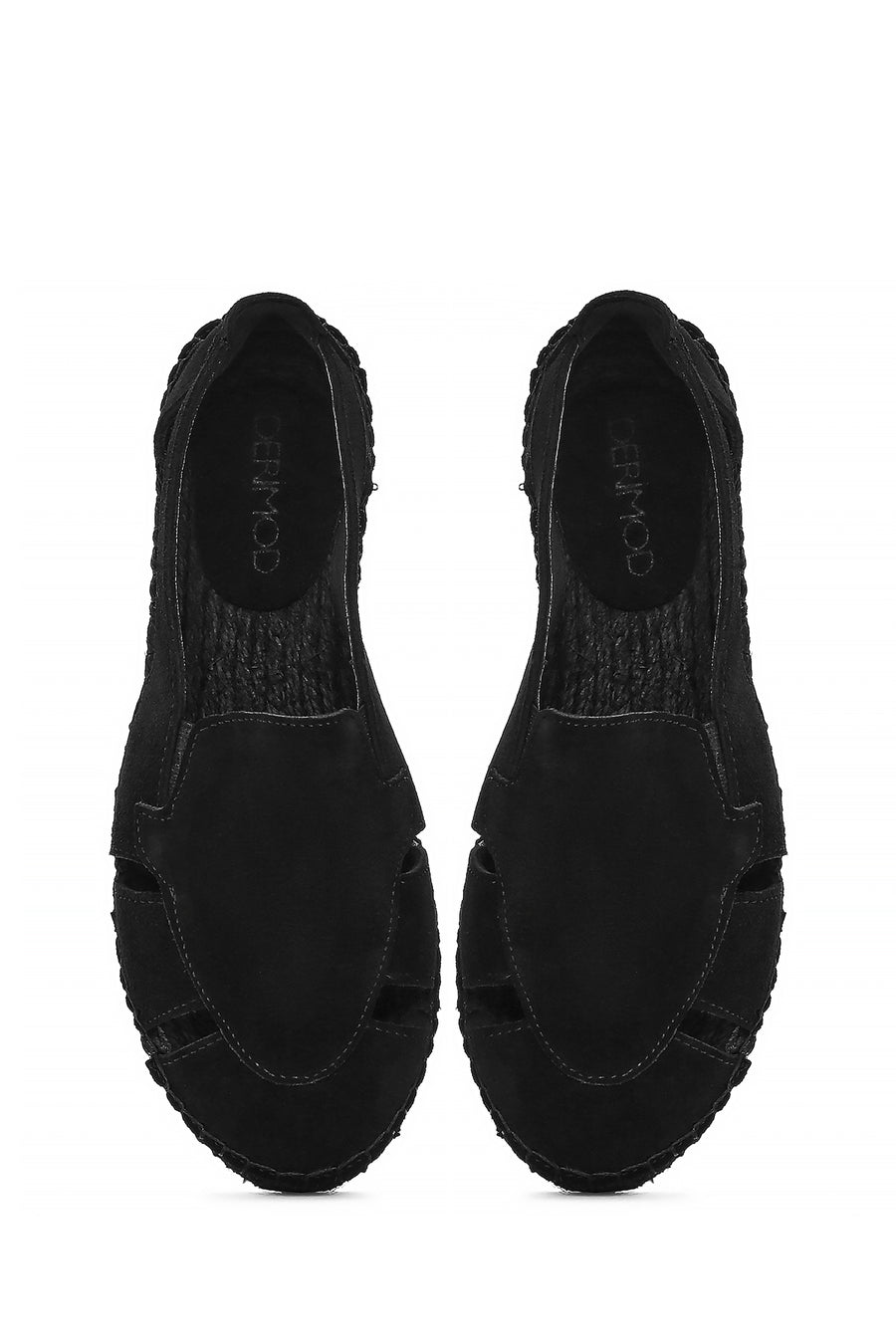Woman Black Suede Leather Espadrille Sandals