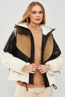 Monterosa Women's Multicolor Hooded Plush Puffer Leather Coat | Derimod