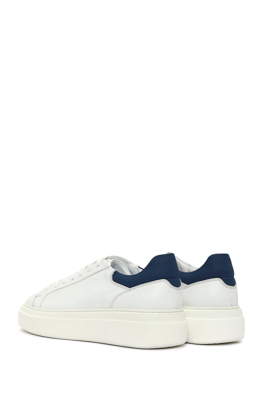 Erkek Beyaz Bağcıklı Deri Sneaker