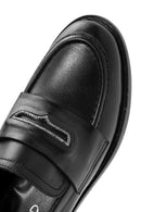 Women's Black Stone Detailed Leather Masculine Loafer | Derimod