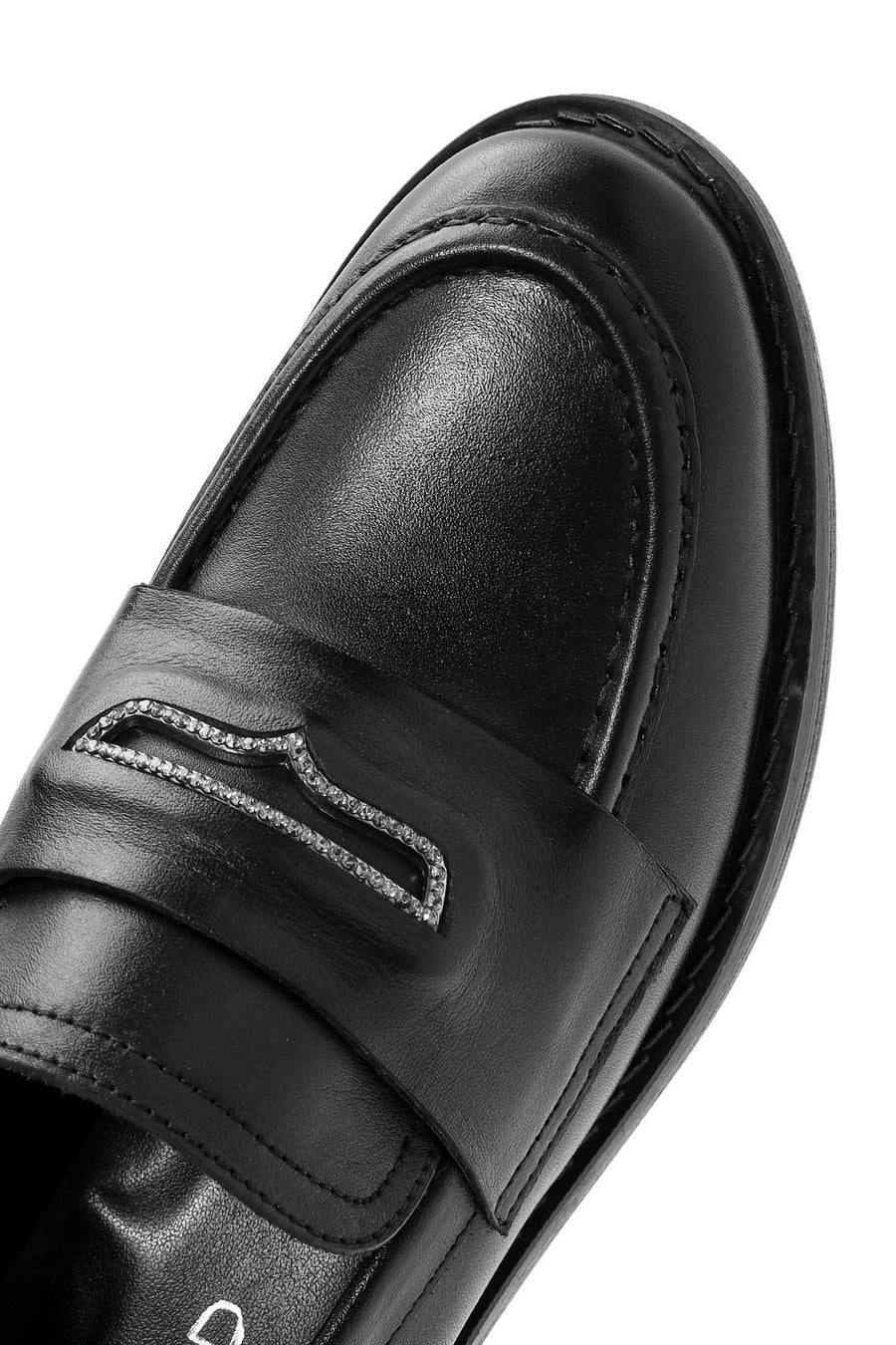 Kadın Siyah Taş Detaylı Deri Maskülen Loafer
