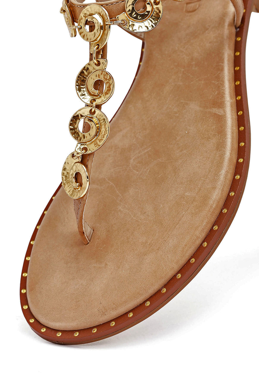 Women's Brown Ankle Buckle Flip-Flop Leather Sandals