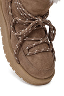 Woman Mink Lace-Up Thick-Soled Suede Teddy Boots | Derimod