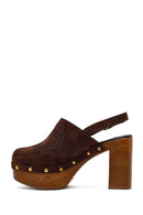 Woman Brown Ankle-Buckle Platform High Thick-Heeled Suede Sandal | Derimod