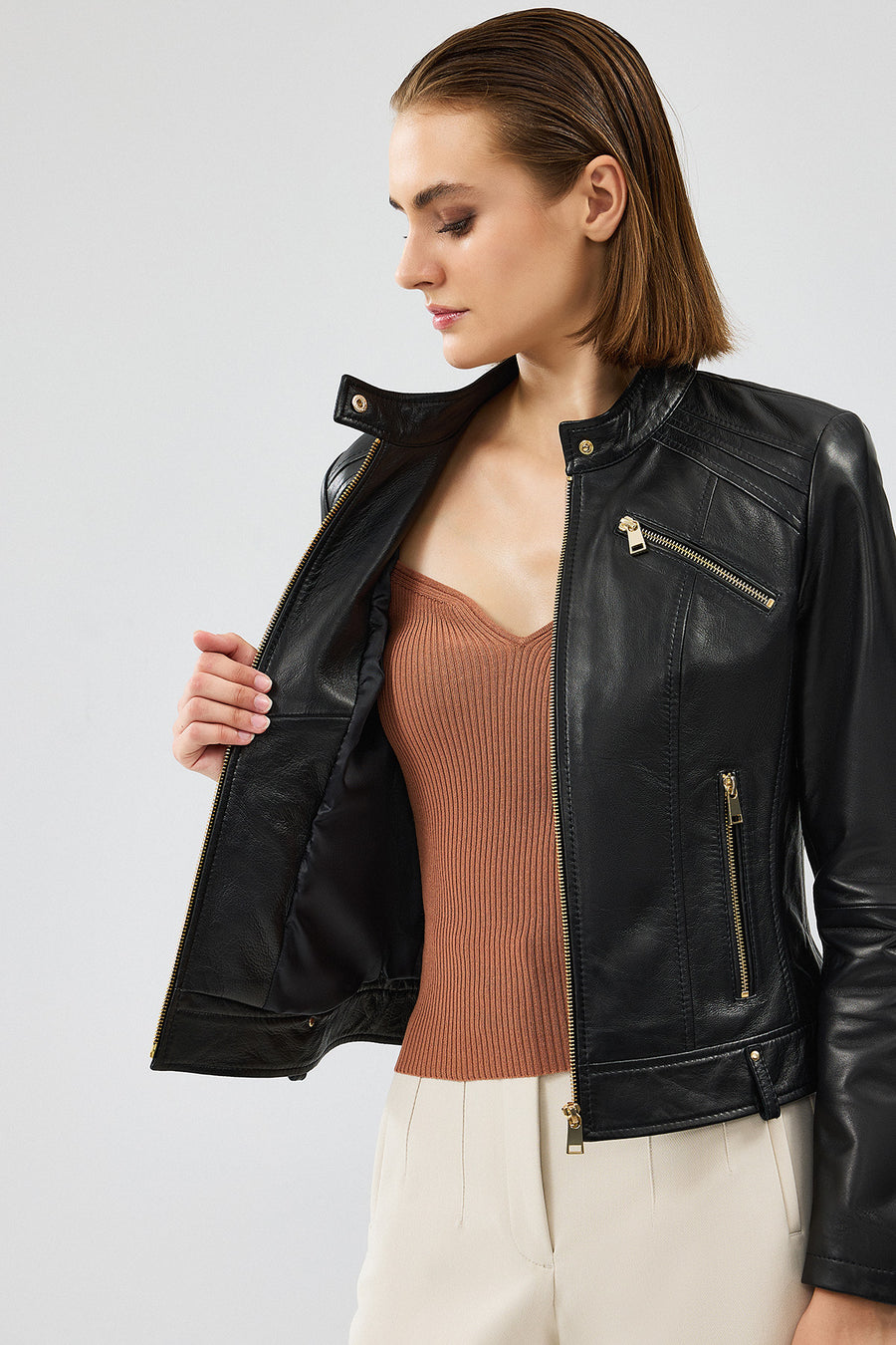 Heidi Women's Black Short Leather Jacket