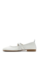 Women's White Buckled Leather Ballerinas | Derimod