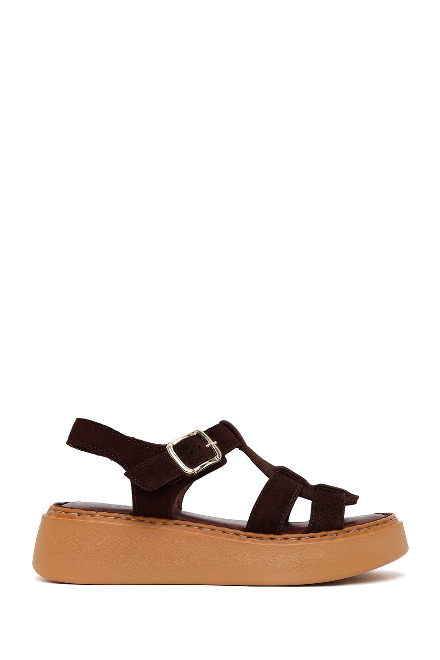 Woman Brown Ankle-Buckle Thick-Soled Suede Comfort Sandal 26SFD341610 | Derimod