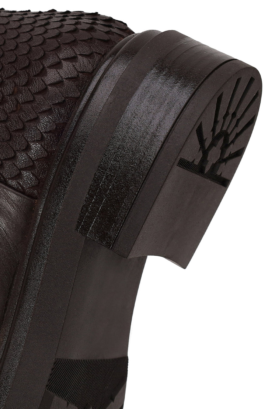Woman Brown Zip Closure Printed Leather Boots