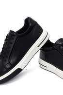 Erkek Siyah Bağcıklı Kalın Tabanlı Deri Sneaker | Derimod