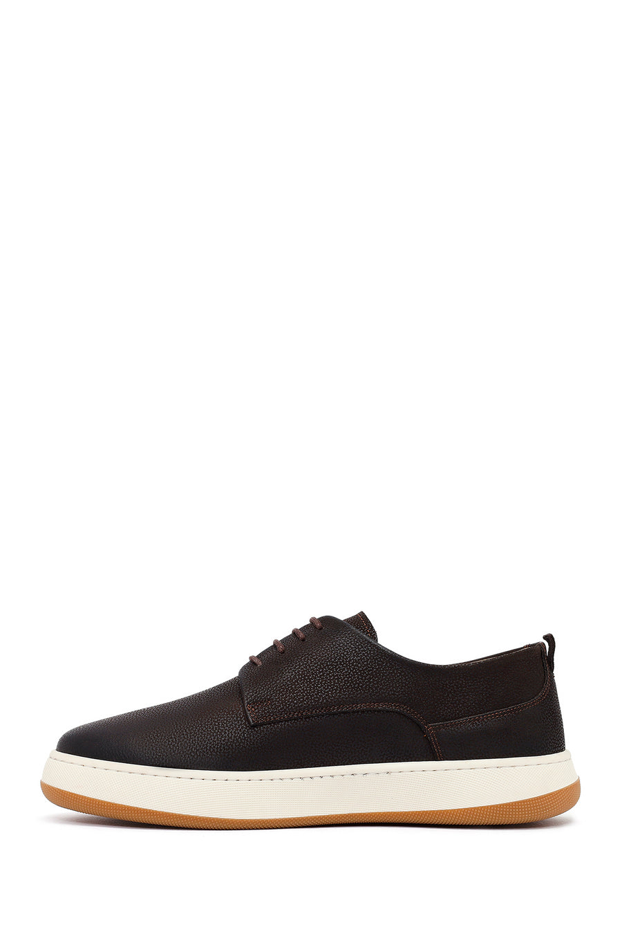 Men's Brown Lace-Up Thick-Soled Leather Casual Shoes