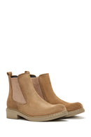 Women's Beige Leather Chelsea Flat Boots | Derimod