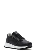 Women's Black Lace-Up Side Zip Leather Sneakers | Derimod