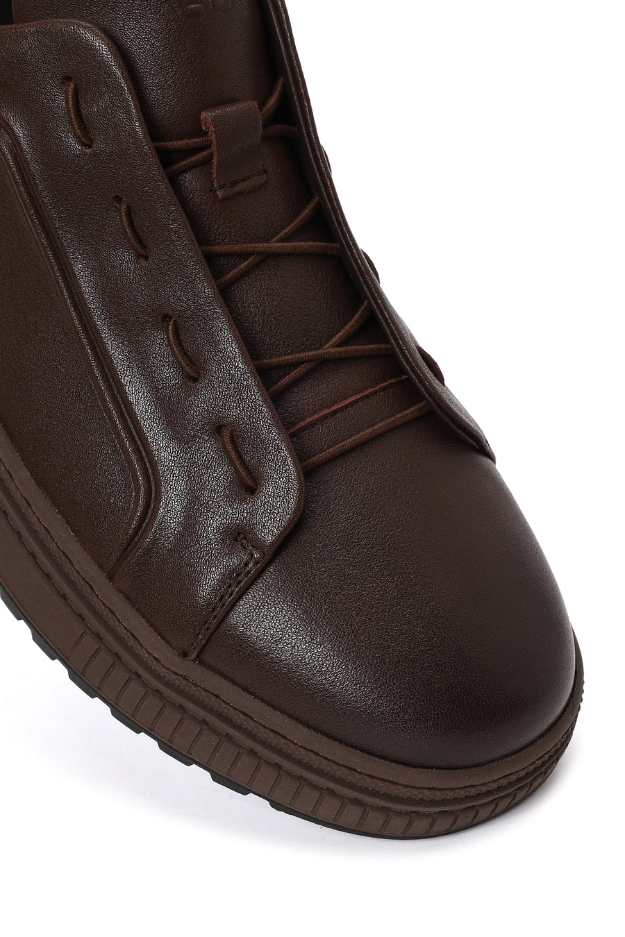 Erkek Kahverengi Bağcıklı Deri Sneaker