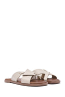 Women's Cream Leather Slippers | Derimod