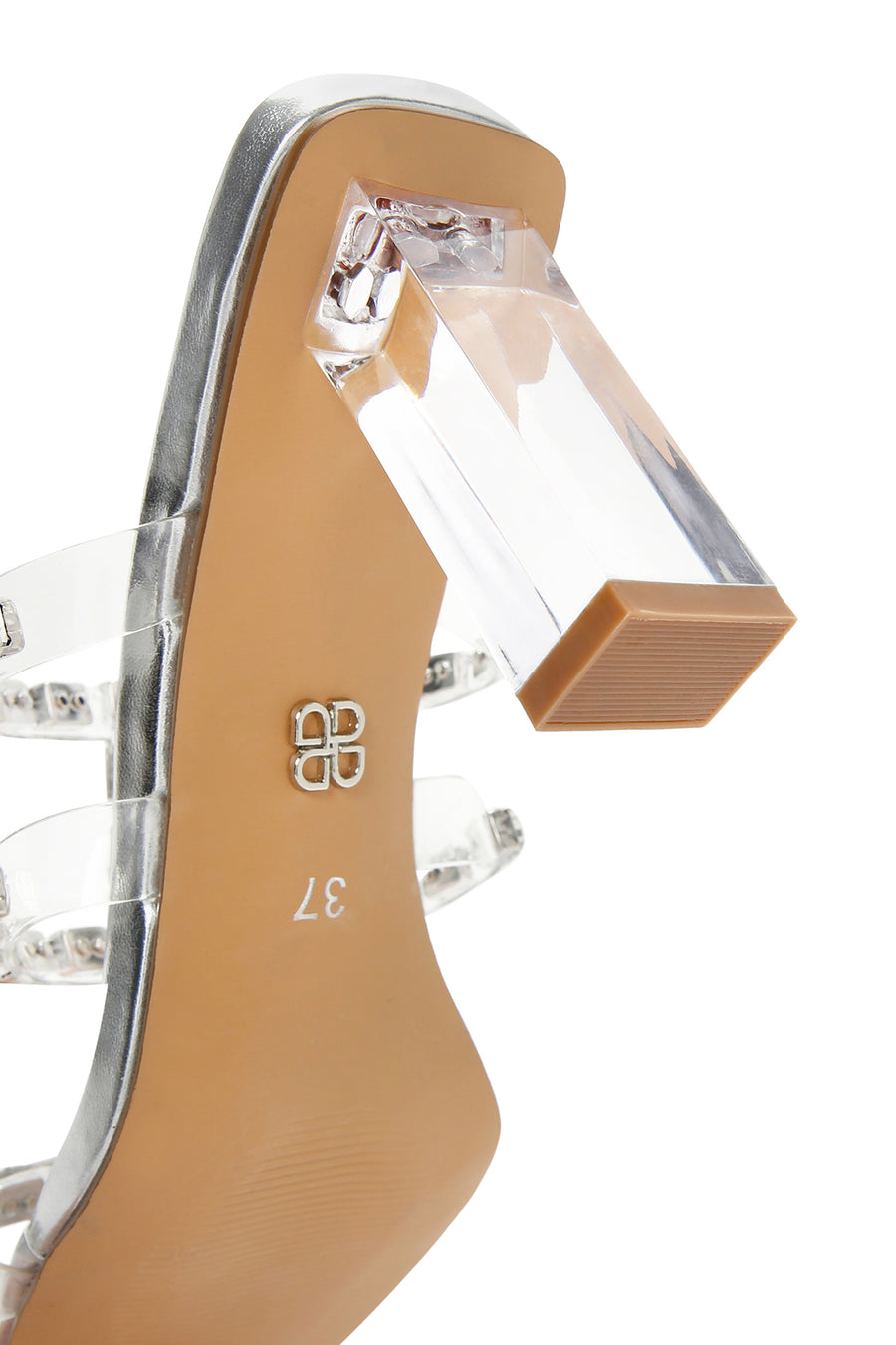 Women's Silver Transparent Thick Heeled Slippers
