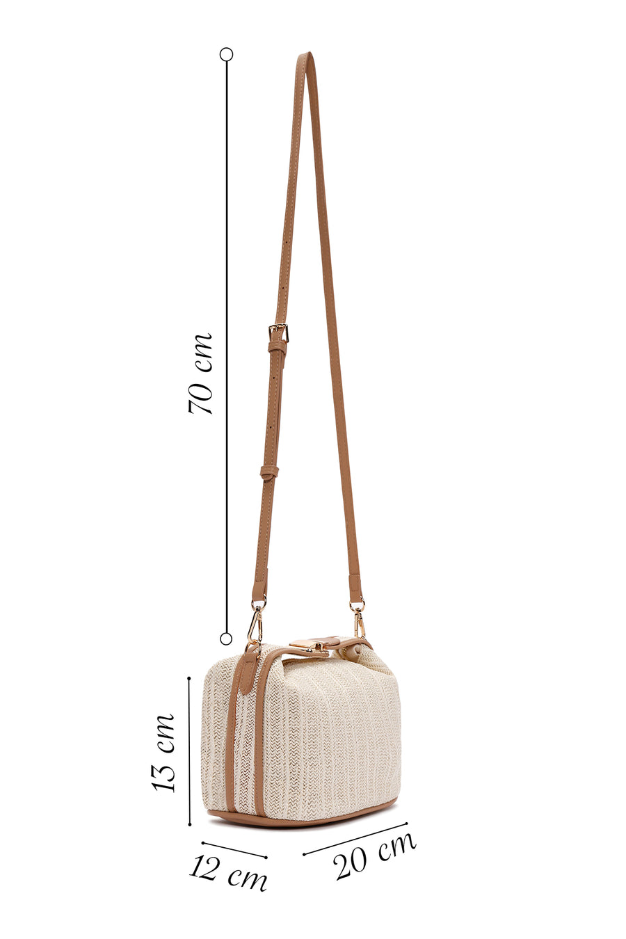 Women's Cream Long Strap Straw Handle Bag